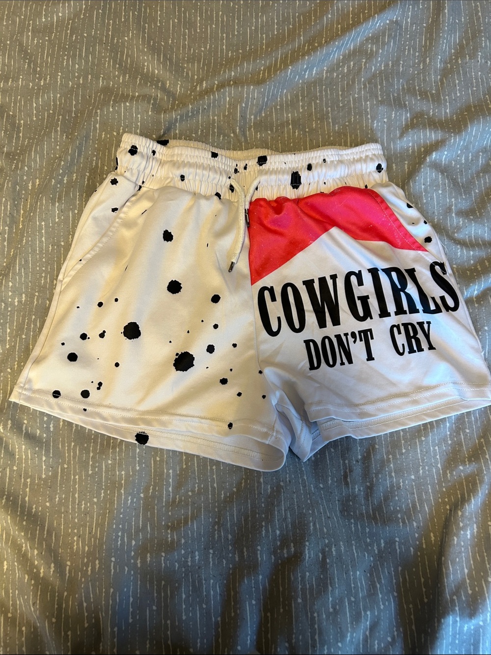 Cowgirls Don't Cry White and Pink Graphic Women’s Shorts